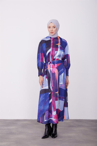 Naqshli ko'ylak 23k9714 binafshay va yashil - 2