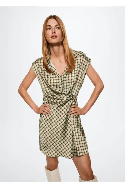 Naqshli Retro Koʻylak - Yashil - 1