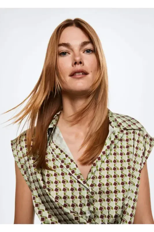 Naqshli Retro Koʻylak - Yashil - 5