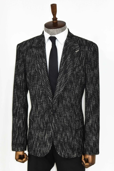 Naqshli Slim Fit Sport Qora Erkaklar Ko'ylagi - Wessi - 5