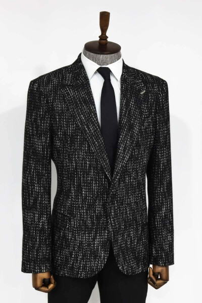 Naqshli Slim Fit Sport Qora Erkaklar Ko'ylagi - Wessi - 6