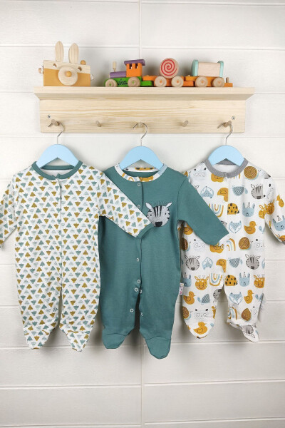 Naqshli Unisex 3 Talik Chaqaloq Kombinezon To'plami - KUZENLER BEBE
