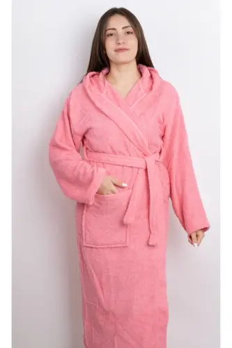 Nar Çiçeği Renkli AVS Bukle Kapüşonlu Model Bornoz (S-M-L-XL-2XL-3XL-4XL) Büyük ve Beden-Nar Çiçeği - DC TEKS (1)