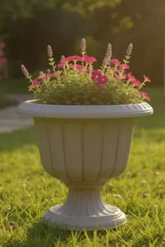 Нарцисс декоративный горшок на ножке - пластиковый цветочный горшок для сада и дома - молочный кофе - 3