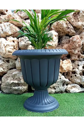 Narcissus 30cm Footed Pot Grey Plastic Flower Pot-Anthracite - 8