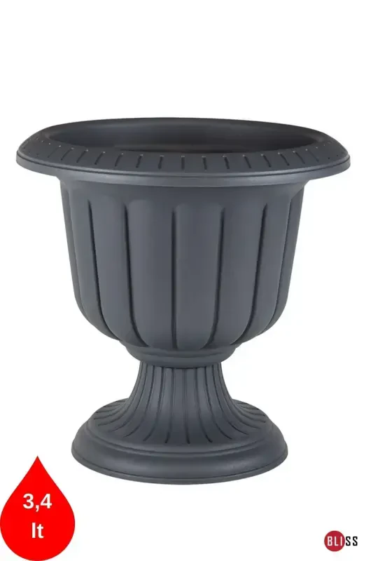Narcissus Decorative Anthracite Color Footed Pot - Plastic Flower Pot - Anthracite - BLISS