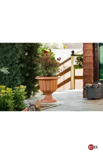 Narcissus Decorative Anthracite Color Footed Pot - Plastic Flower Pot - Anthracite - 3