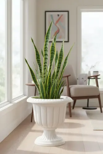 Narcissus Decorative Off White Footed Pot - Plastic Flower Garden and Living Room Pot - Off White 