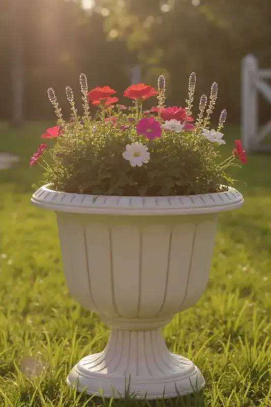 Narcissus Decorative Off White Footed Pot - Plastic Flower Garden and Living Room Pot - Off White - 3