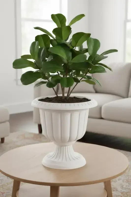 Narcissus Decorative Off White Footed Pot - Plastic Flower Garden and Living Room Pot - Off White - 4