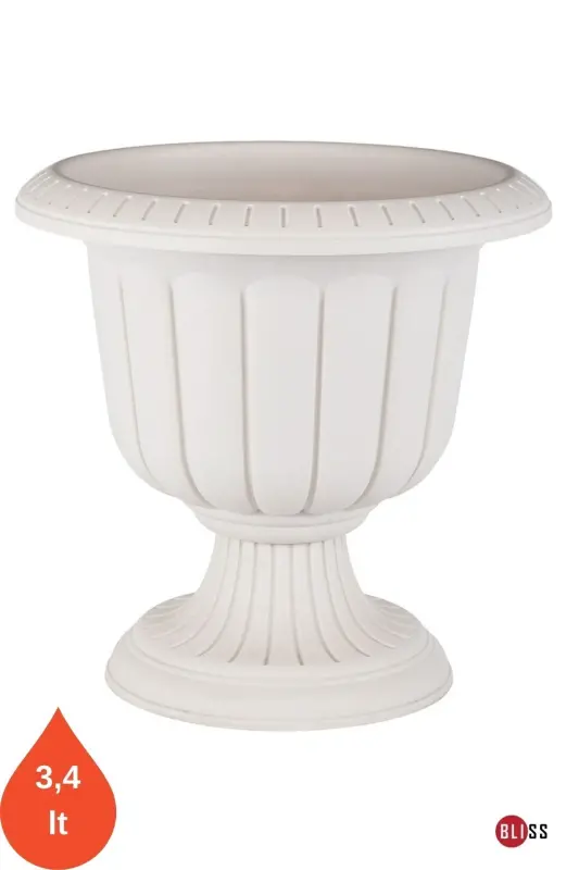Narcissus Decorative Off White Footed Pot - Plastic Flower Pot 6 Liter Volume - Off White - 2