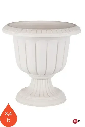 Narcissus Decorative Off White Footed Pot - Plastic Flower Pot 6 Liter Volume - Off White - BLISS (1)