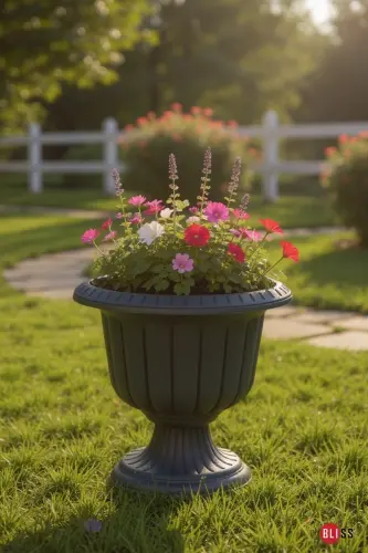 Narcissus Decorative Pedestal Pot - Plastic Flower Garden and Home Pot - Dark Gray - 3