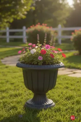 Narcissus Decorative Pedestal Pot - Plastic Flower Garden and Home Pot - Dark Gray - 3