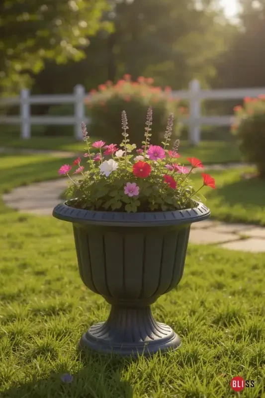 Narcissus Decorative Pedestal Pot - Plastic Flower Garden and Home Pot - Dark Gray - 3