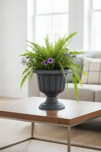 Narcissus Decorative Pedestal Pot - Plastic Flower Garden and Home Pot - Dark Gray - 4
