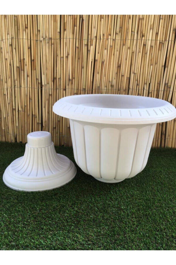 Narcissus Pot 47,6x47,4 Cm 25,3 Lt Cream Pot Leg Pot Plastic Pot Flower Pot Garden Pot - 3