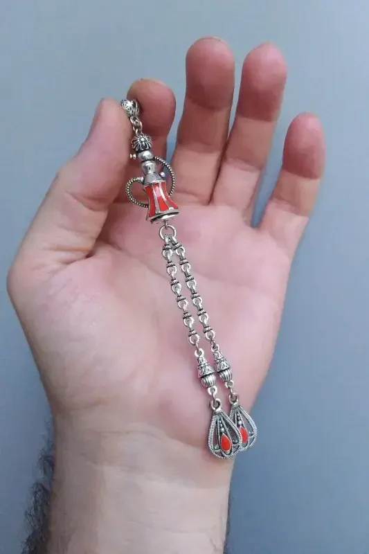 Nargile Model Apelsin Emalli 925 Sterling Kumush Qoplama Püskül - Apelsin Osiladigan - VIP KEHRIBAR