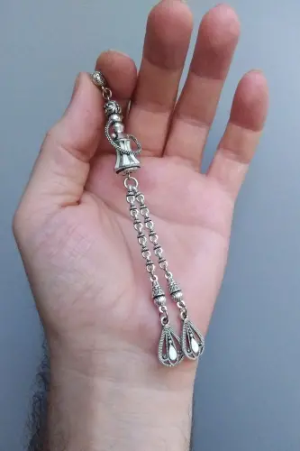 Nargile Model Beyaz Mineli 925 Ayar Gümüş Kaplama Püskül-Beyaz Sallantı 