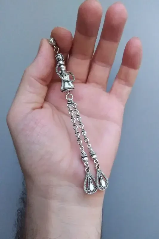 Nargile Model Beyaz Mineli 925 Ayar Gümüş Kaplama Püskül-Beyaz Sallantı - 1