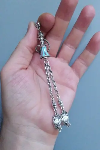 Nargile Model Turkuaz Kurt Sallantılı 925 Ayar Gümüş Kaplama Püskül - Turkuaz Kurt 