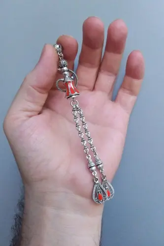 Nargile Modeli Turuncu Mineli 925 Ayar Gümüş Kaplama Püskül-Turuncu Sallantı 