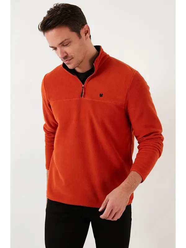 Narrow Fit Anti-Pilling Crew Neck Winter Fleece Lined Men's Polar Sweatshirt 5906001-Orange - LC WAIKIKI