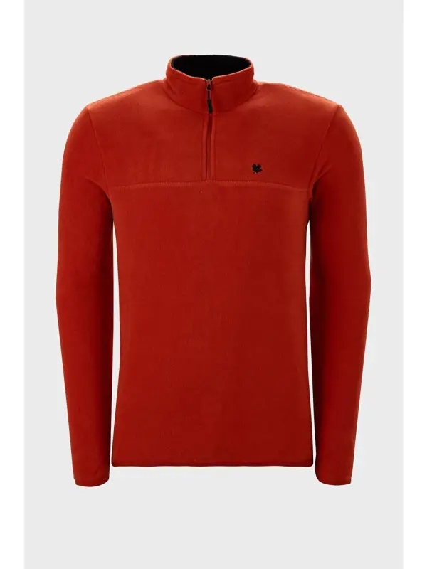 Narrow Fit Anti-Pilling Crew Neck Winter Fleece Lined Men's Polar Sweatshirt 5906001-Orange - 2