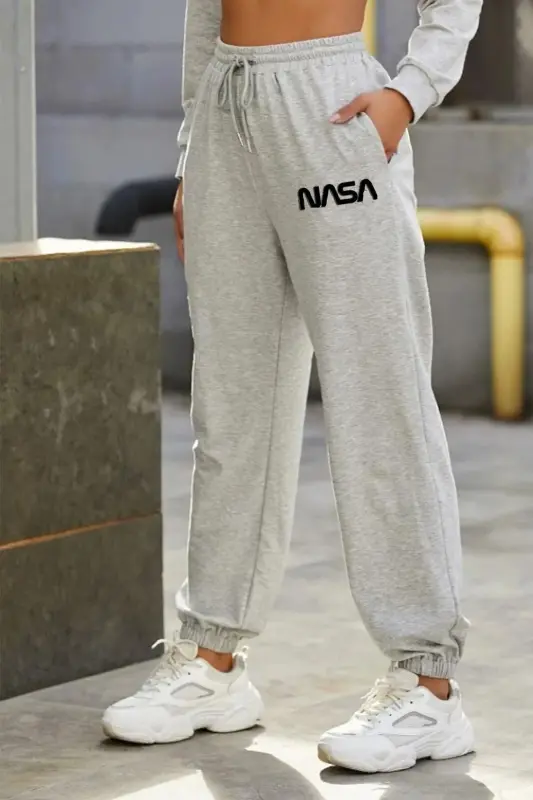 Nasa Baskılı 2 iplik Eşofman Altı Unisex - gri-haki - BLACKJACK GIYIM