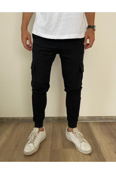 Nasa Baskılı Paçası Lastikli Kargo Cepli Siyah Eşofman Altı-siyah - PANDY (1)