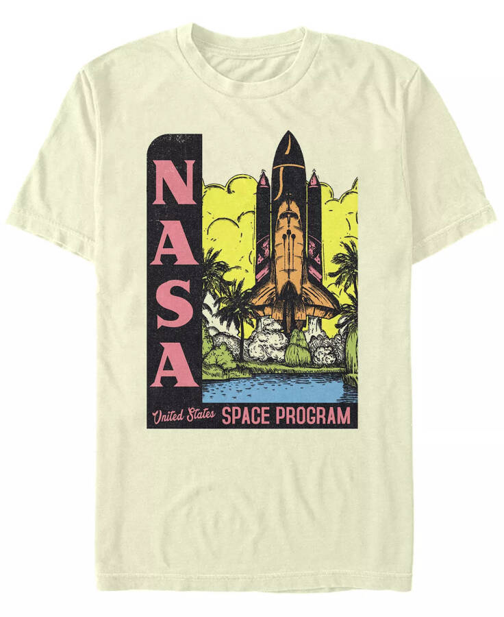 NASA Erkaklar uchun Retro Pop Art Amerika Qo'shma Shtatlari Kosmik Dasturi Qisqa Yengli Futbolka Tabiiy - 2