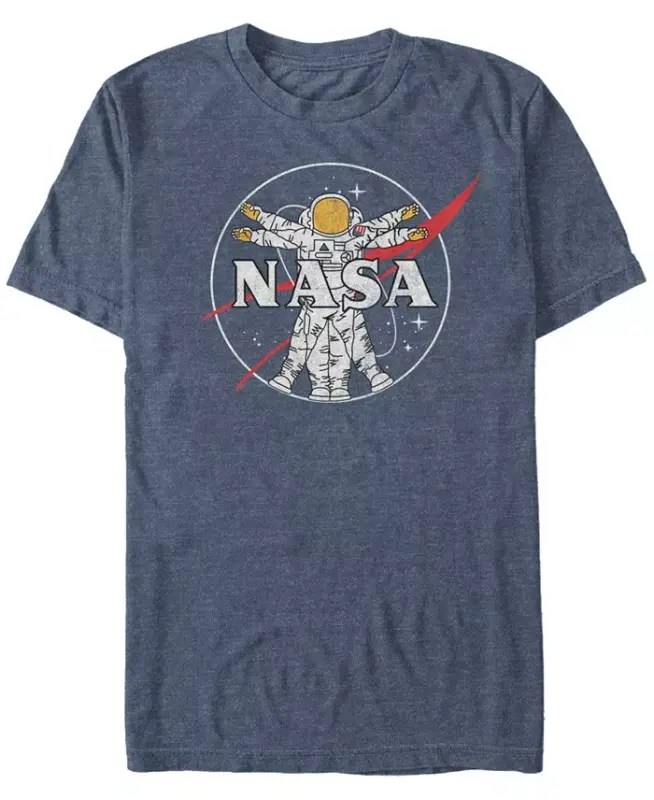 NASA Men's Astronaut Logo Short Sleeve T-Shirt-Navy Heath - FIFTH SUN