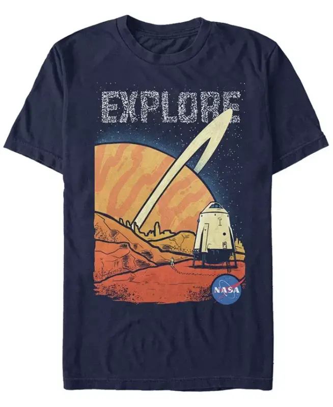 NASA Men's Distorted Explore Space Logo Short Sleeve T-Shirt - Navy - 1