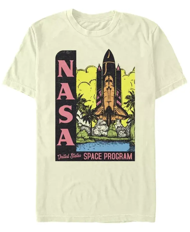 NASA Men's Retro Pop Art United States Space Program Short Sleeve T-Shirt - Natural - FIFTH SUN