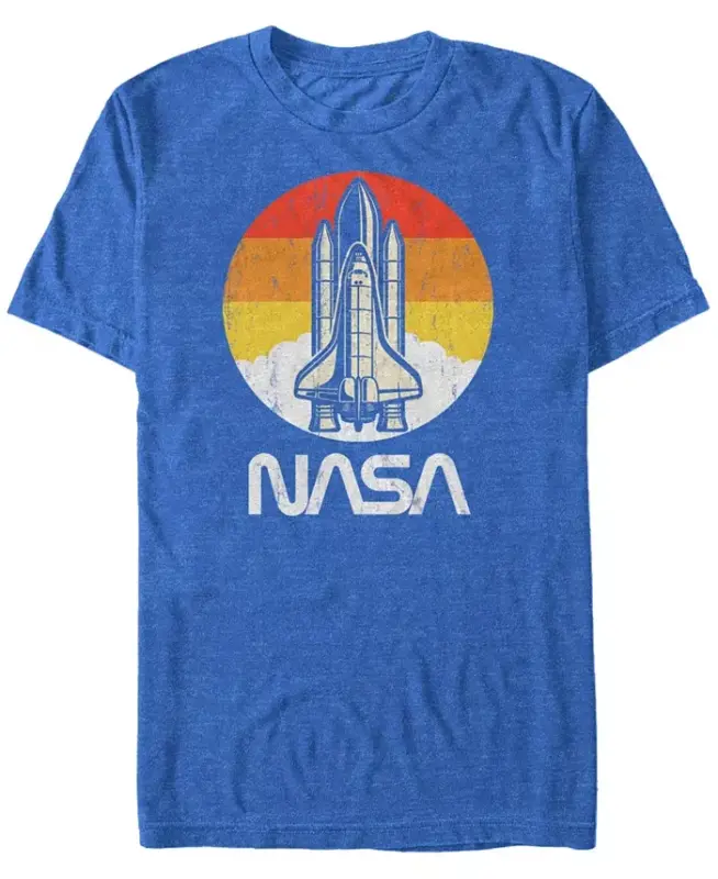 NASA Men's Vintage-Like Distressed Space Shuttle Launch Logo Short Sleeve T-Shirt - Royal Heat - FIFTH SUN
