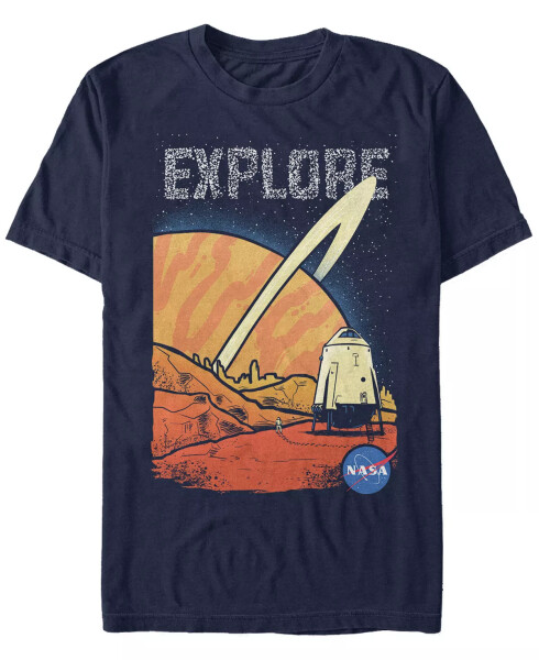 NASA Men's Distorted Explore Space Logo Short Sleeve T-Shirt Navy - 2