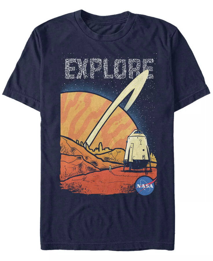 NASA Men's Distorted Explore Space Logo Short Sleeve T-Shirt Navy - 2