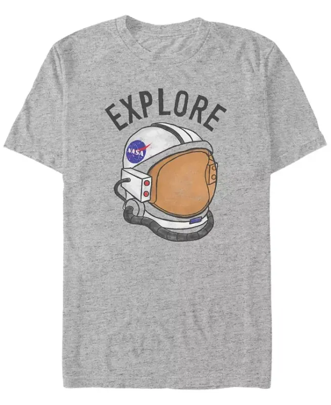 NASA Men's Explore Retro Helmet Logo Short Sleeve T-shirt-Heather Gray - 1