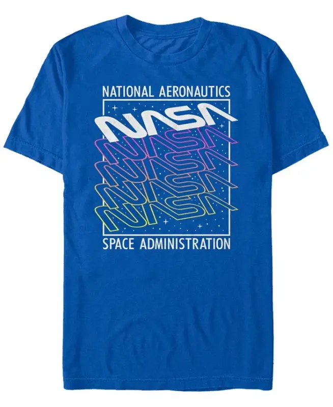 NASA Men's Neon Colors Space Administration Short Sleeve T- shirt-Royal - 1