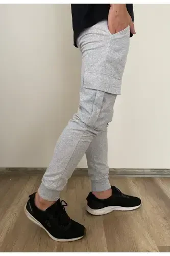 Nasa Printed Elastic Hem Cargo Pocket Sweatpants-gray - 3