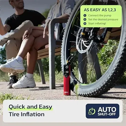 Насос для велосипеда Woowind BP188, портативный электрический компрессор для накачивания шин с адаптерами для клапанов Schrader, Presta и Dunlop - 120-150PSI - 3