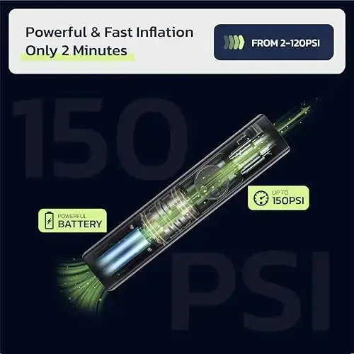 Насос для велосипеда Woowind BP188, портативный электрический компрессор для накачивания шин с адаптерами для клапанов Schrader, Presta и Dunlop - 120-150PSI - 4