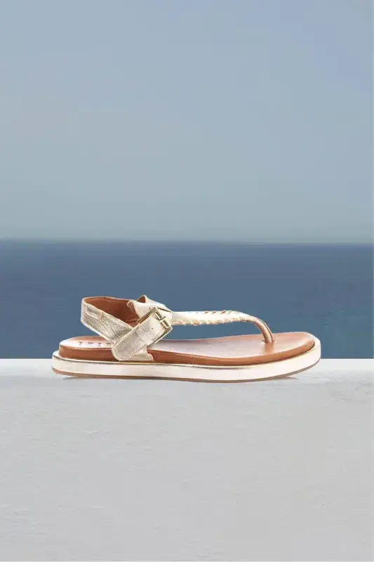 Настоящая кожа, коричневый цвет, на щиколотке, женские летние сандалии. - 2