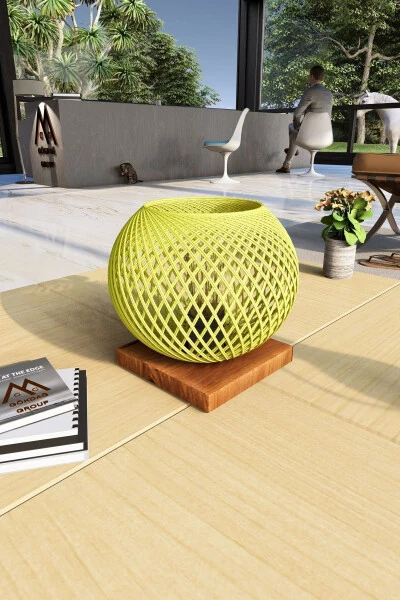 Настольная лампа с абажуром из натурального дерева с оранжевым колпаком - Modazone