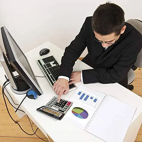 Настольный калькулятор, 12-разрядный офисный калькулятор с солнечной батареей и большим ЖК-дисплеем, Большая чувствительная кнопка, Настольные калькуляторы с двойным питанием - 6