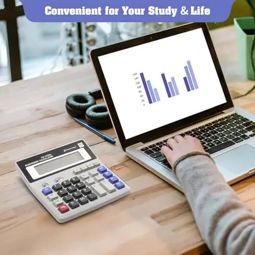 Настольный калькулятор Большой ЖК-дисплей 12-значный Большой номер, Крупные клавиши Стандартный калькулятор для офиса Бизнес Домашний - 6