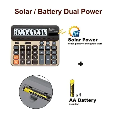 Настольный калькулятор Comix, большие компьютерные клавиши, 12-разрядный дисплей, панель цвета шампанского, C-2735 - 3