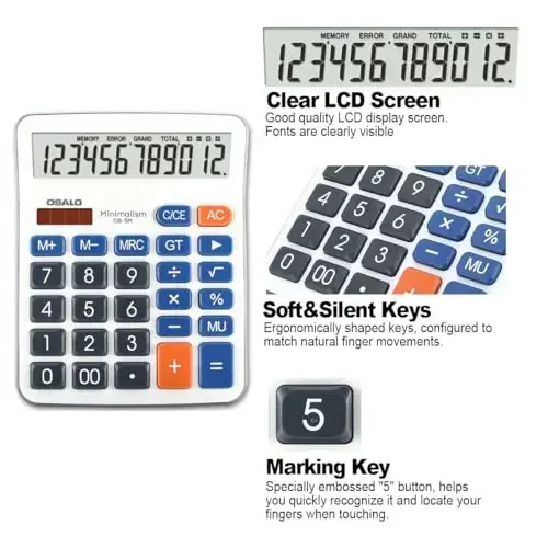 Настольный калькулятор Extra Large 5-Inch Clear LCD Display 12-Digit Big Number Button Office Calculator with Auto Sleep Function (OS-5M) - 3