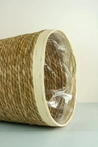 Natalie - Декоративный Натуральный Плетеный Большой Горшок для Растений в Полоску из Рафии 31 см-Светло-Коричневый - 6