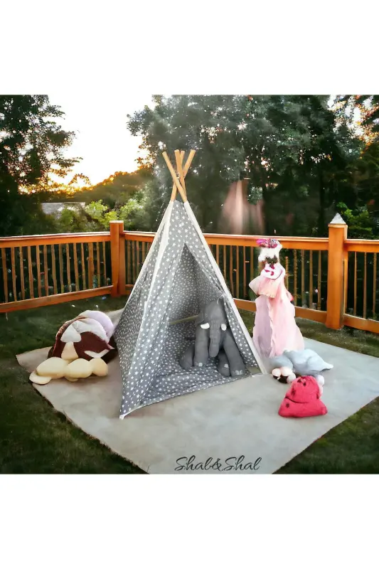 Native American Children's Play Tent House (Bottom Mat Width 75 Cm)-OWL - 2